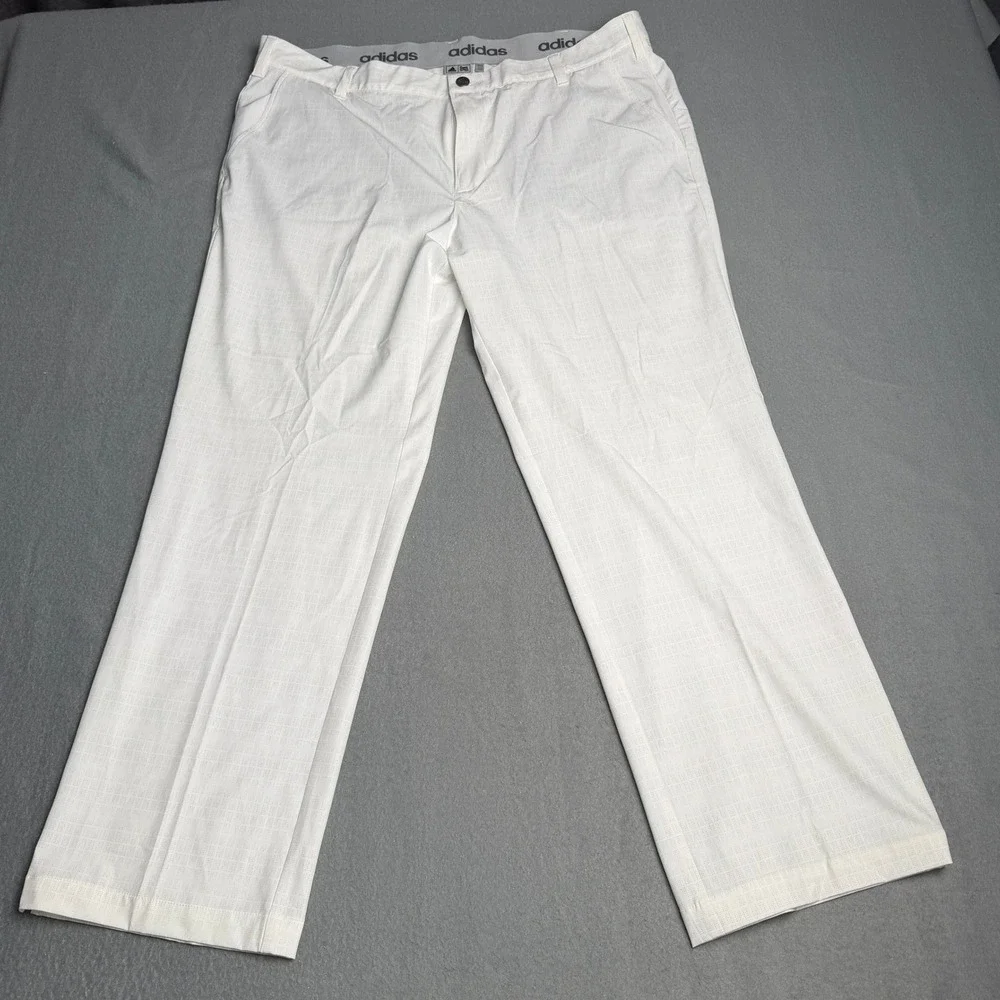 Adidas Mens Golf Pants White Micro Grid Performance Flat Front 38x30